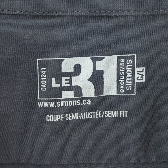 Le 31 Men's Blue-gray + Neon Yellow Buttons Long Sleeve Dress Shirt - Size Large - Picture 7 of 7